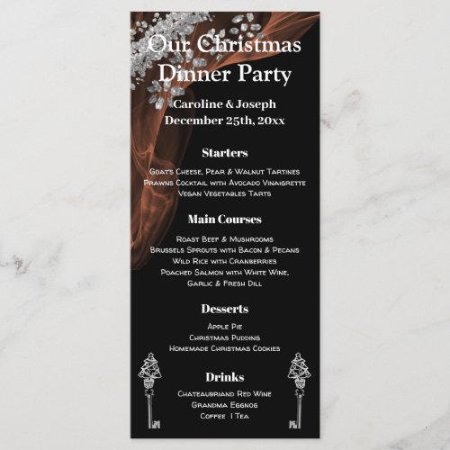 Chic Black  Silver Christmas Menu with Xmas tree