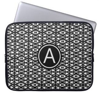 Chic black & silver diamond pattern & monogram