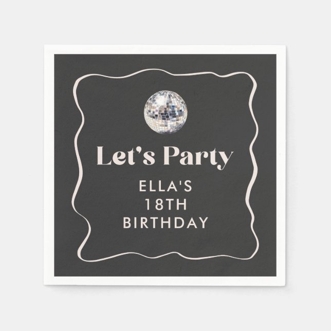Chic Black & Silver Disco Ball 18th Birthday Party Napkins (Front)