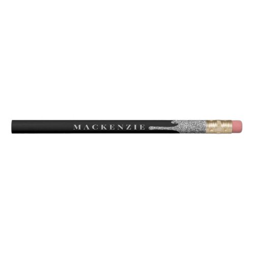 Chic Black Silver Dripping Glitter Luxury Pencil