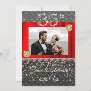 Chic Black Silver Emerald 35th Wedding Anniversary Invitation