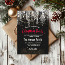 Chic black silver gold holiday lights Christmas  Invitation