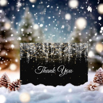 Chic black silver gold holiday lights thank you card