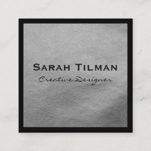 Chic Black Silver Leather Square Business Card