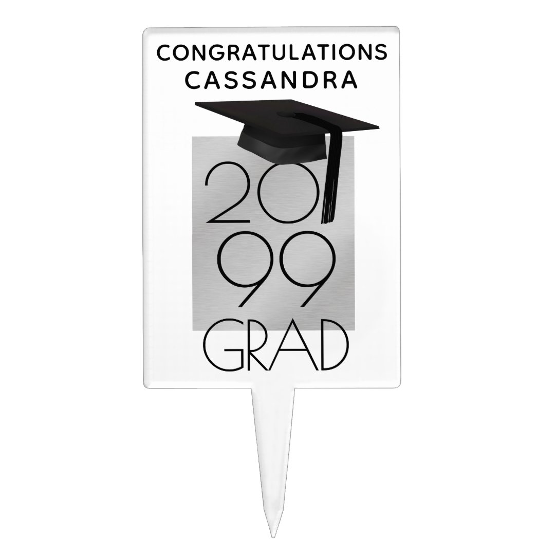 Chic Black And Silver Personalized Graduation Cake Topper Zazzle 9446