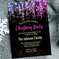 Chic black silver pink holiday lights Christmas  Invitation