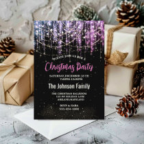 Chic black silver pink holiday lights Christmas  Invitation