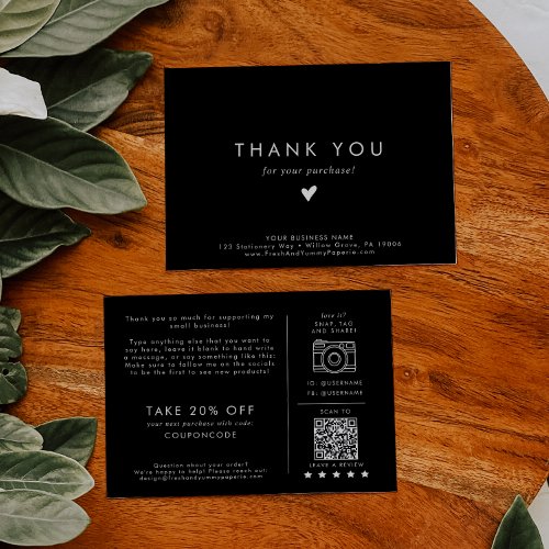 Chic Black Small Business Thank You Order Enclosure Card