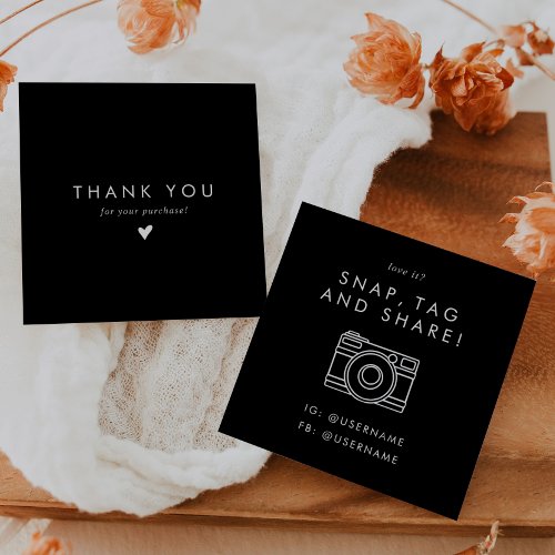 Chic Black Social Media Snap Share Thank You Square Business Card