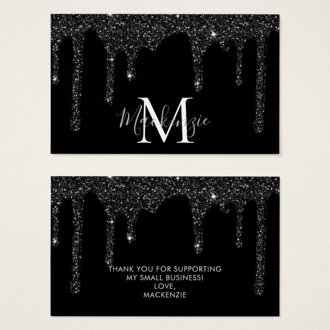 Chic Black Sparkle Glitter Drips Monogram (Front & Back)