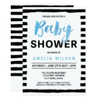 Chic Black Stripes Blue Baby Shower Invitation