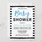 Chic Black Stripes Blue Baby Shower Invitation (Front)