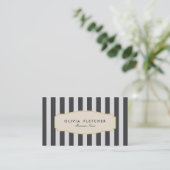 Chic Black Stripes Business Cards (Standing Front)