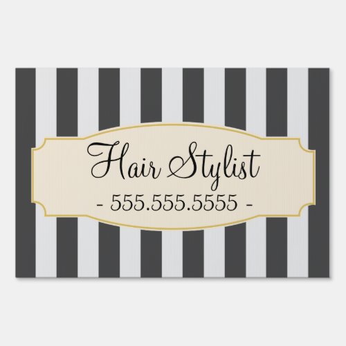 Chic Black Stripes Custom Hair Stylist Sign