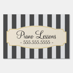 Chic Black Stripes Custom Piano Lessons Sign