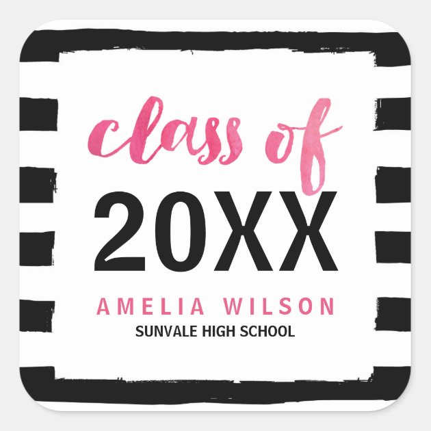 Chic Black Stripes Pink Class Of 2018 Graduation Square Sticker