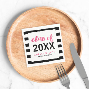 Chic Black Stripes Pink Class of 2024 Graduation Napkins
