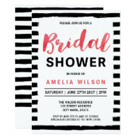 Chic Black Stripes Red Bridal Shower Invitation