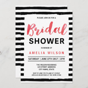 Chic Black Stripes Red Bridal Shower Invitation