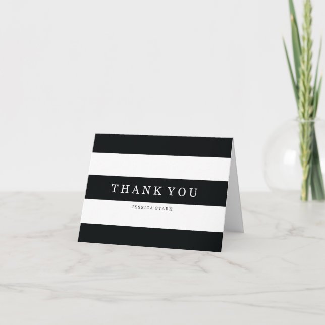 Chic Black Stripes Thank You Card (Front)