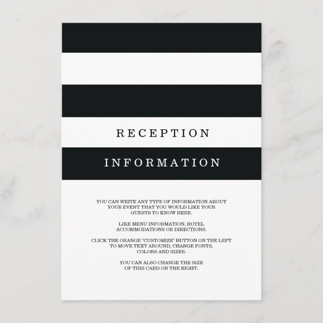 Chic Black Stripes Wedding Insert Card (Front)