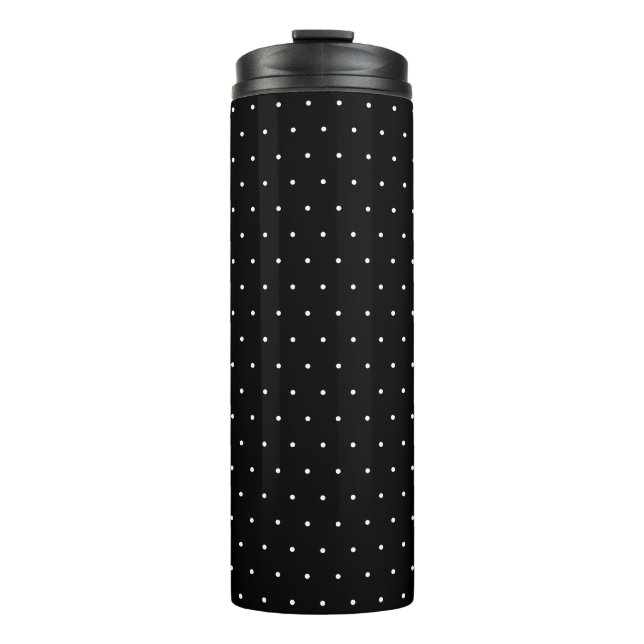 Chic Black Thermal Tumbler with White Dot Pattern (Front)