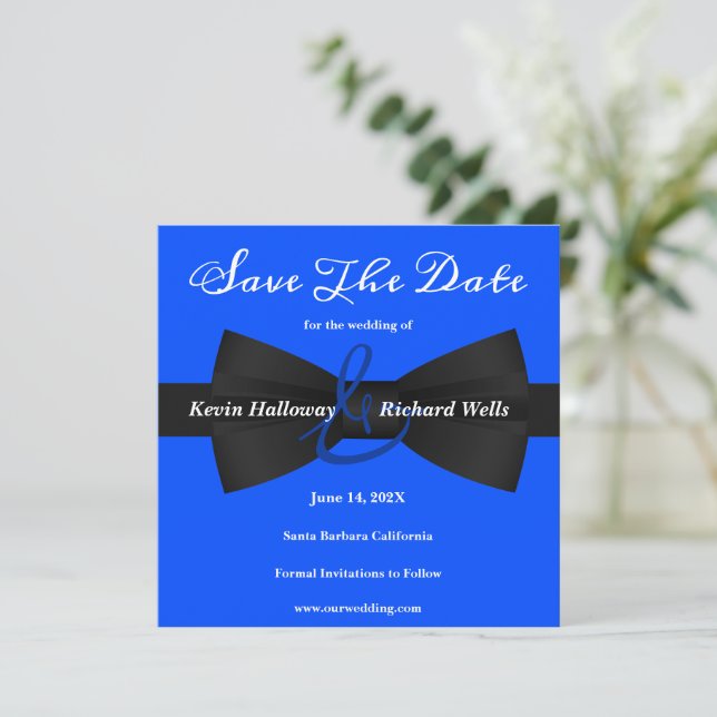 Chic Black Tie Gay Wedding Save The Date (Standing Front)