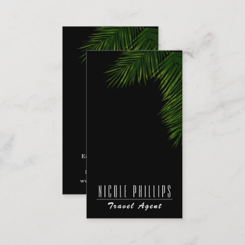 Chic Black Tropical Green Palm Tree Leaf  Business Card