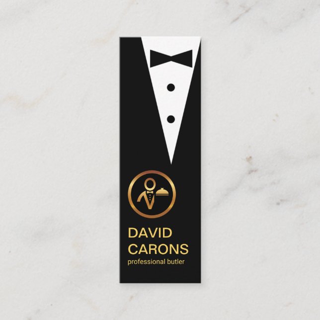 Chic Black Tuxedo Butler Services Mini Business Card (Front)