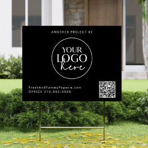 Chic Black Typography Business Logo QR Code Yard Sign