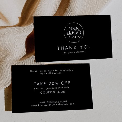 Chic Black Typography Business Logo Thank You Discount Card
