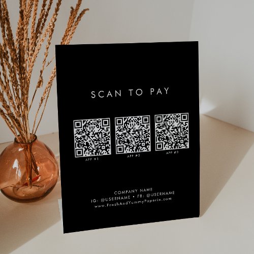 Chic Black Typography Business QR Code Scan To Pay Pedestal Sign