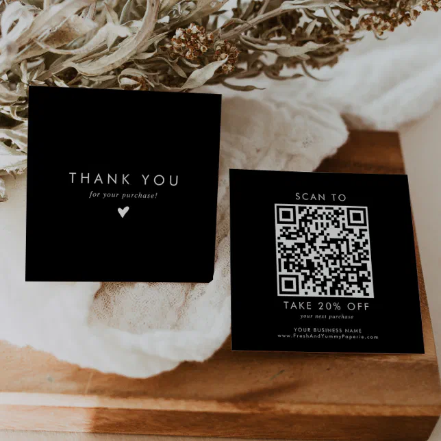 Chic Black Typography Business QR Code Thank You Discount Card | Zazzle