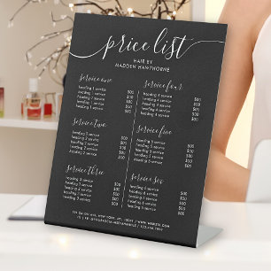 Chic Black Typography Business Service Price List Pedestal Sign