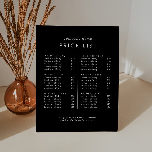 Chic Black Typography Business Services Price List Pedestal Sign