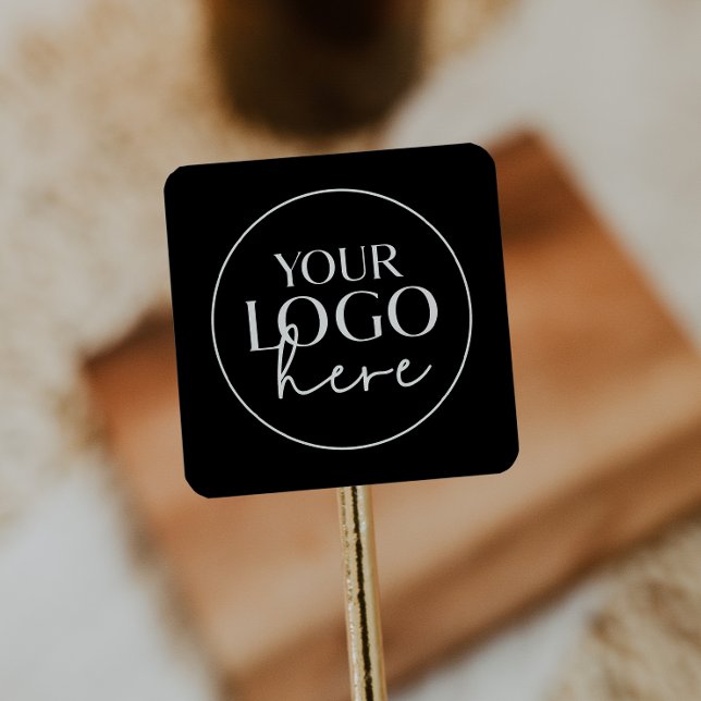 Chic Black Typography Custom Small Business Logo Square Sticker (Creator Uploaded)