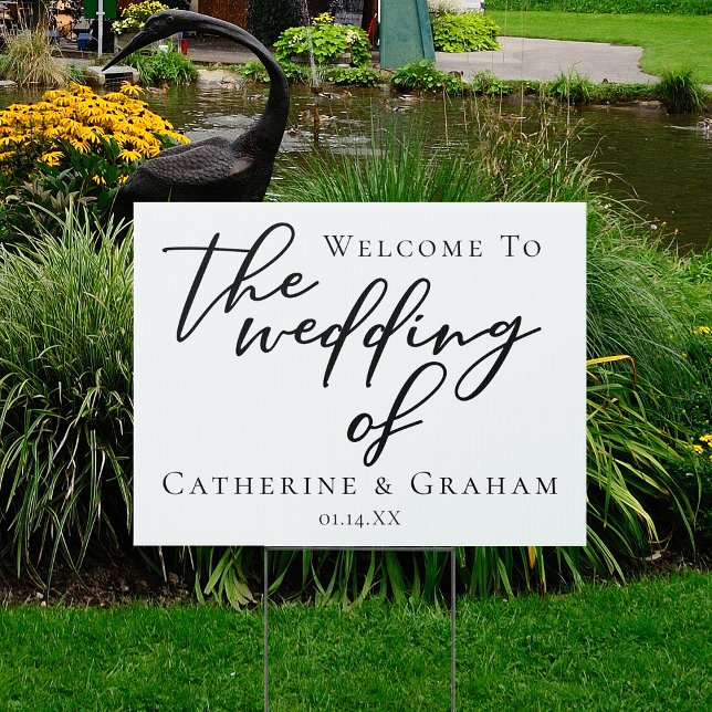 Chic Black Typography Formal Wedding Welcome Yard Sign (Creator Uploaded)