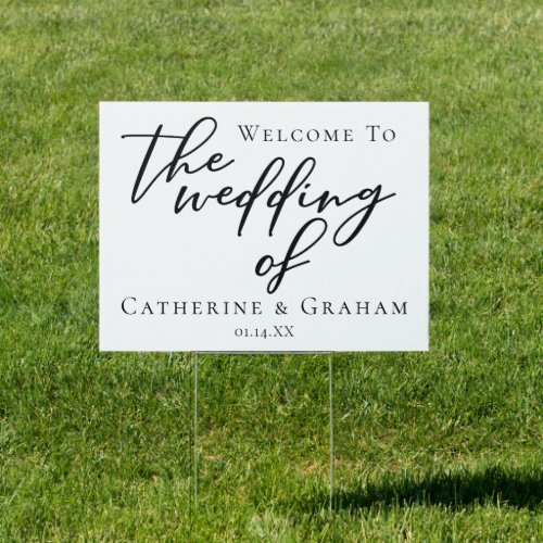 Chic Black Typography Formal Wedding Welcome Yard Sign
