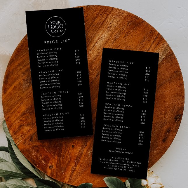 Chic Black Typography Logo Business Price List Rack Card (Creator Uploaded)