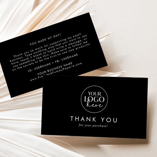 Chic Black Typography Logo Business Thank You Card