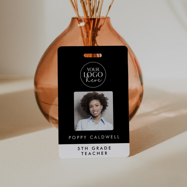 Chic Black Typography Logo Photo Employee Teacher Badge (Creator Uploaded)