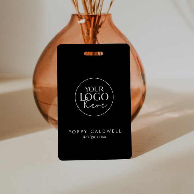Chic Black Typography Logo QR Code Employee ID Badge (Creator Uploaded)