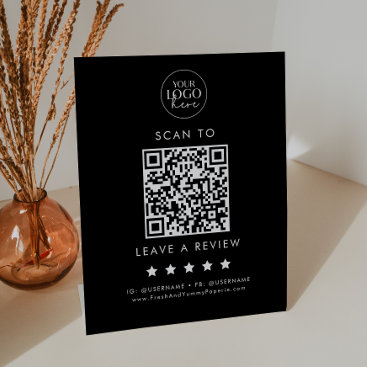 Chic Black Typography Logo QR Code Leave A Review Pedestal Sign