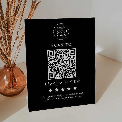 Chic Black Typography Logo QR Code Leave A Review Pedestal Sign