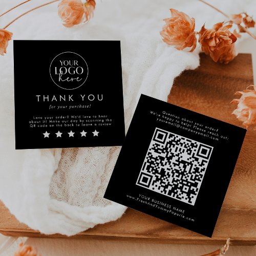 Chic Black Typography Logo QR Code Leave A Review Square Business Card