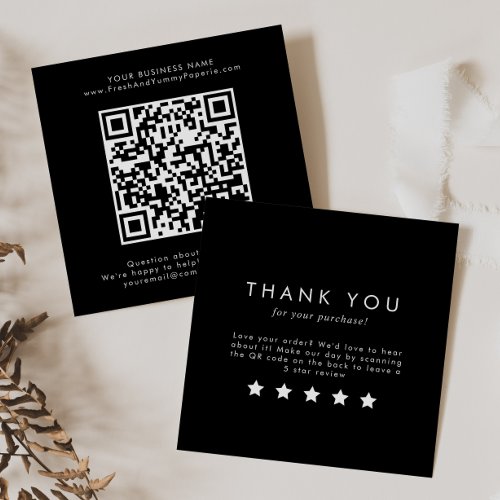 Chic Black Typography QR Code Leave A Review Square Business Card