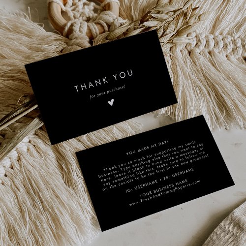 Chic Black Typography Thank You Business Card