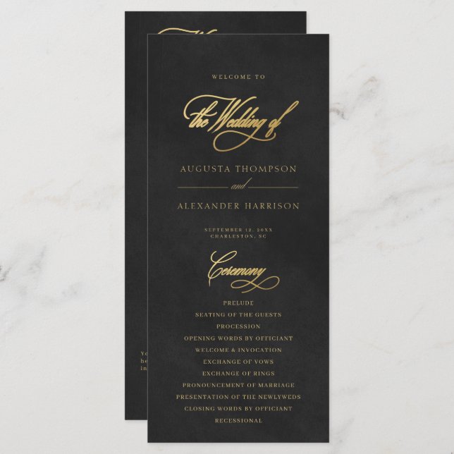 Chic Black Velvet Imitation Wedding Program (Front/Back)