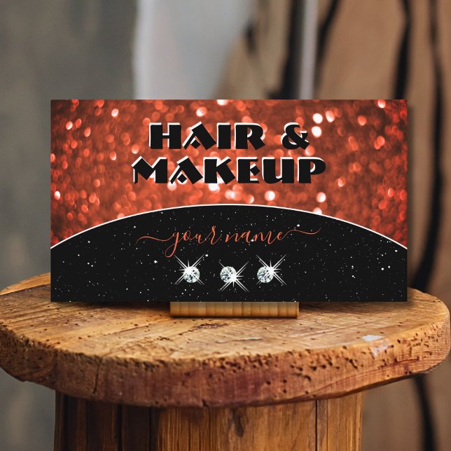 Chic Black Vermilion Red Sparkle Glitter Glamorous Business Card (Creator Uploaded)