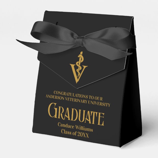 Chic Black Veterinary School Graduation Party Favor Boxes (Front Side)